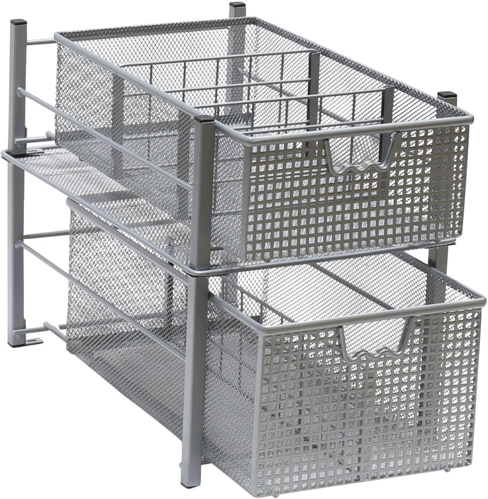 Single Layer Silver Kitchen Mesh Cabinet Basket Organizer