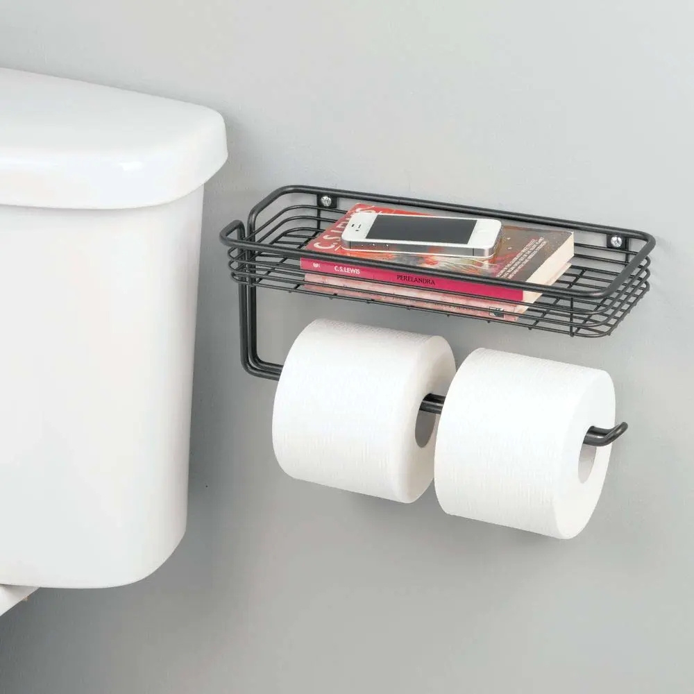 Preferential Matte Black Toilet Tissue Paper Holder and Multi-Purpose Shelf - Wall Mount Storage Organizer for Bathroom
