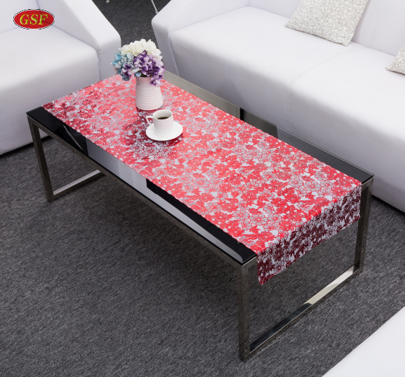 Red small flowers embossed rectangle simple designer pvc Table Cloth