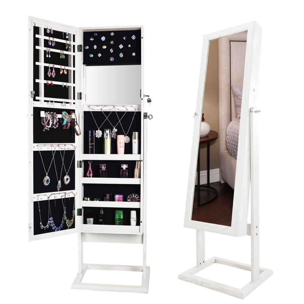Jewelry Armoire Cabinet Stable Square Freestanding,Lockable Heavy Duty Bedroom Makeup Mirror Organizer Closet
