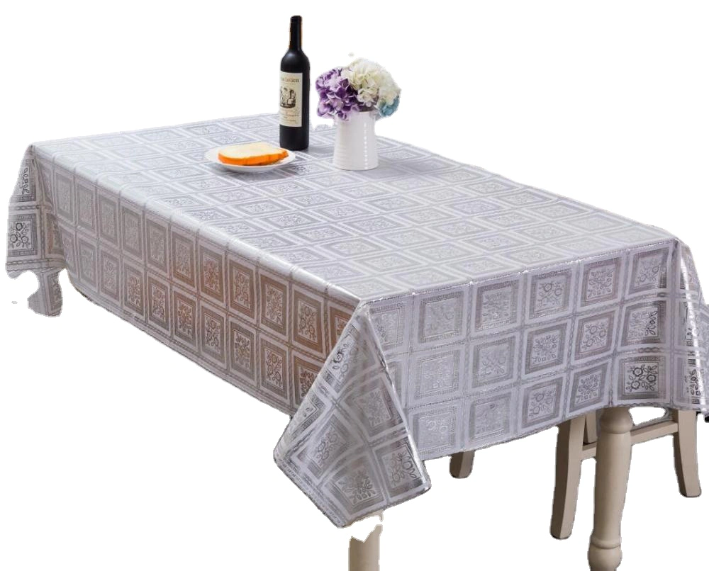 Recycle stamp silver jacquard printed pvc eco-friendly table cloth