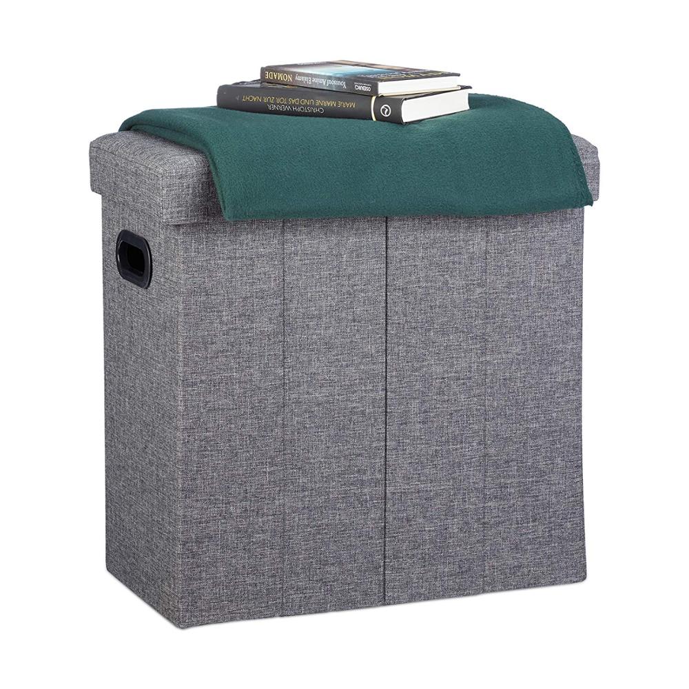 Wholesale linen polyester organizer gray foldable underbed storage ottoman
