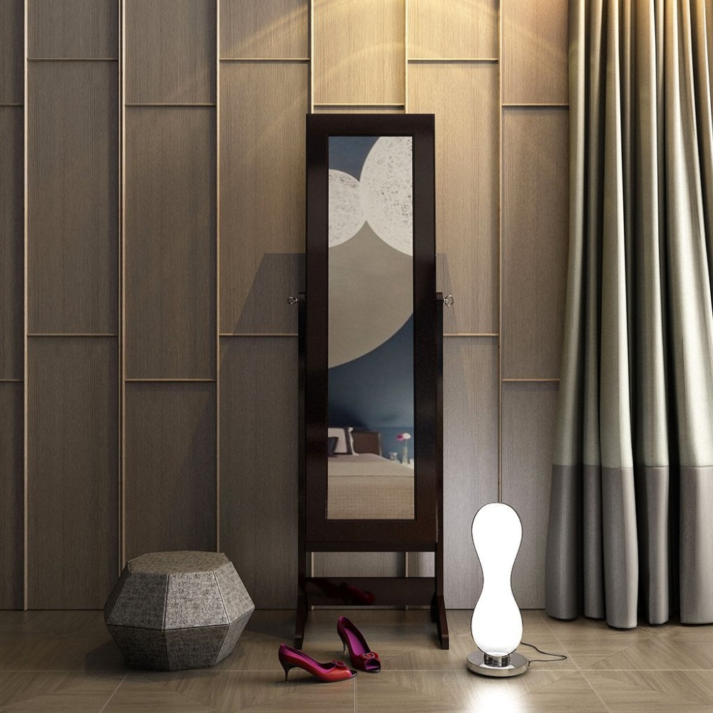 2021 New Design Standing Wooden Mirror Jewelry Cabinet