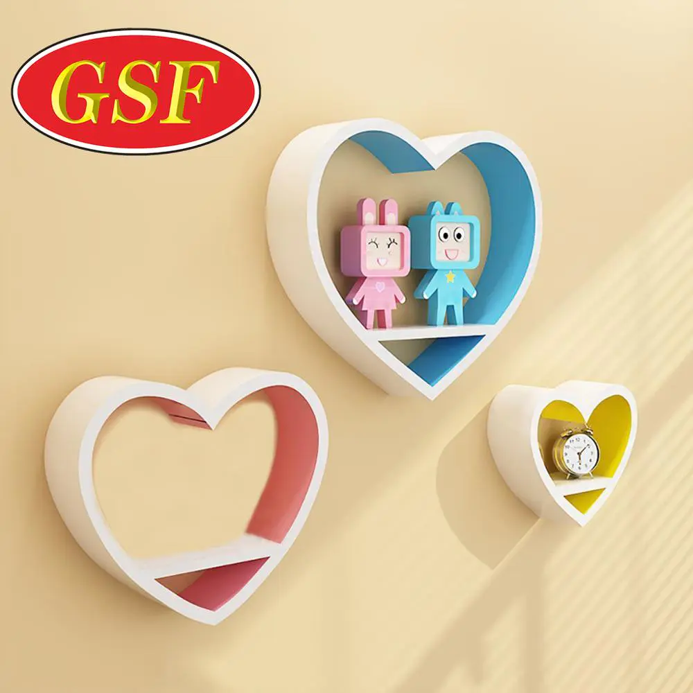Customized heart shaped decoration items round wooden wall hung shelf