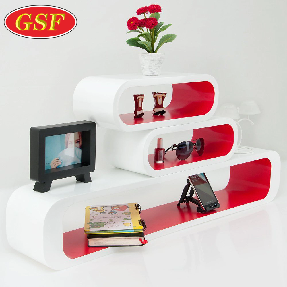 Red-White Mounted Wooden Decorative TV Wall Shelves