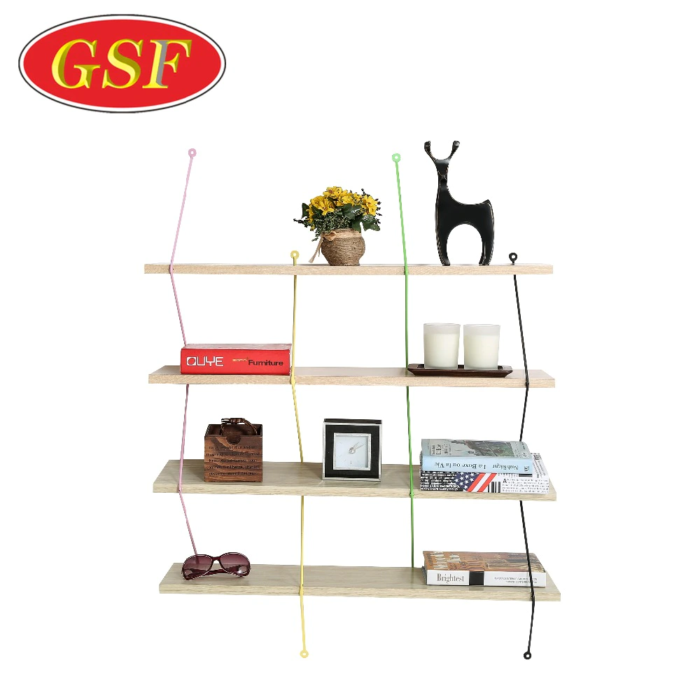 Europe  floating wall shelf unit flower rack decorative MDF wood and metal bookshelf  for home office