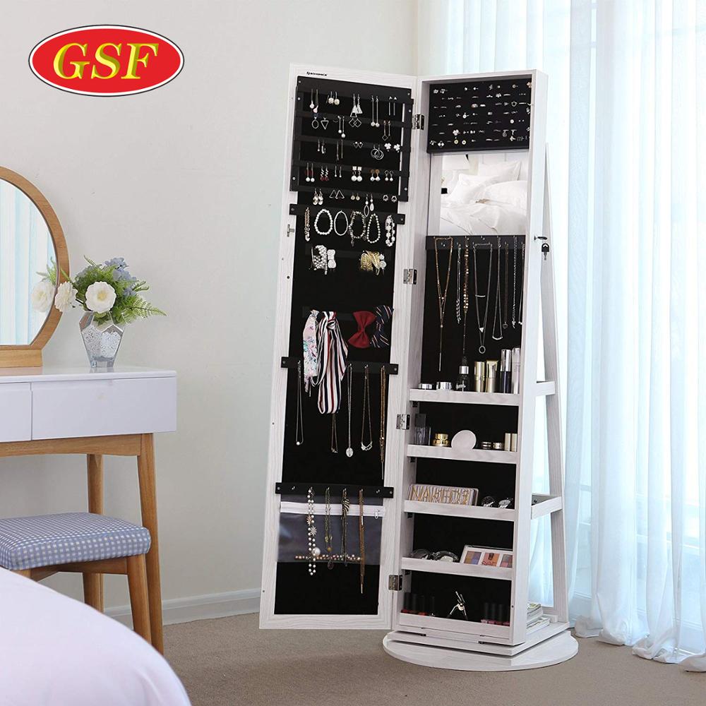 Best seller modern multifunction wooden standing full length rotating mirror jewelry cabinet