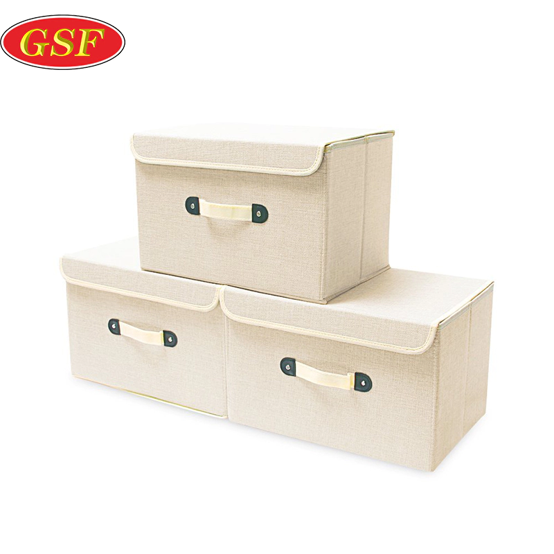 Hot selling beige bedroom simple style folding fabric storage box