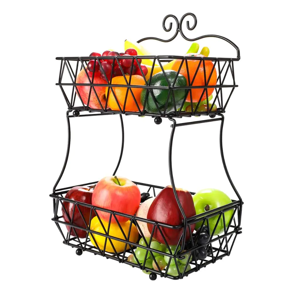 Home kitchen living room detachable multi-functional 2 tiers stainless steel fruit and vegetable basket