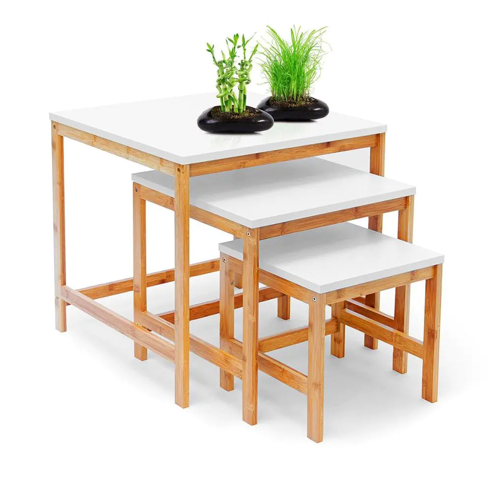 Living Room Bamboo Furniture Space-Saving Square Nesting Side Table Set