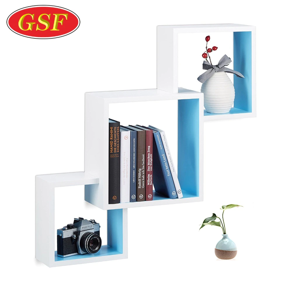 New wooden decorative square storage wall shelf for home