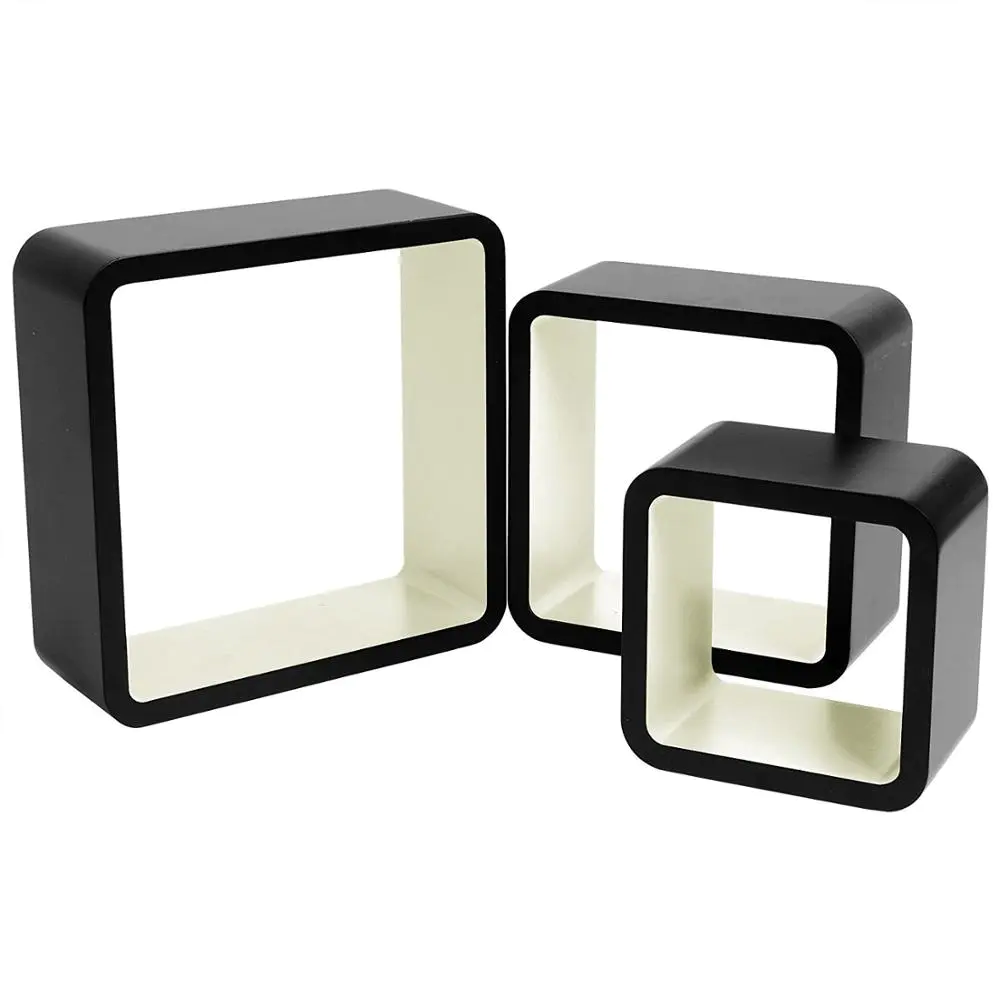 Inside white and outside black square three-piece sleeve display wall cube shelves set