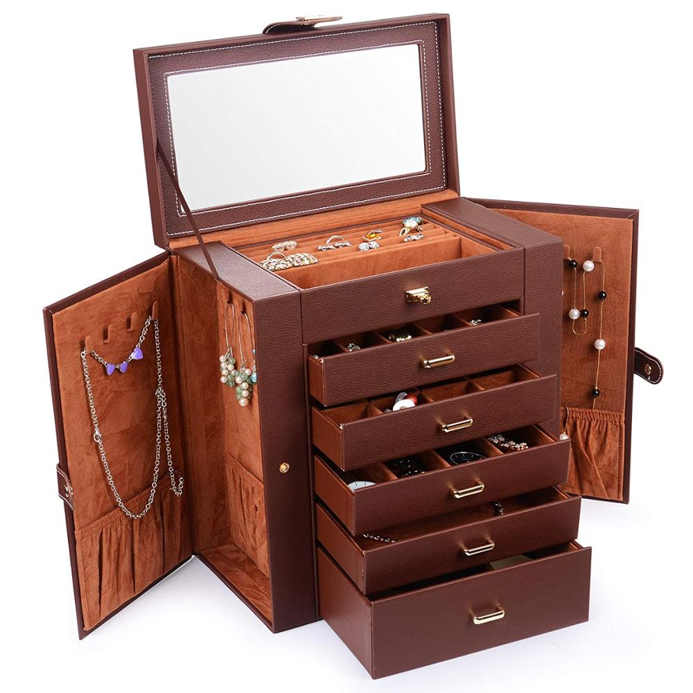 2021 New arrival Customized Huge Leather Brown Jewelry Box/Case / Storage