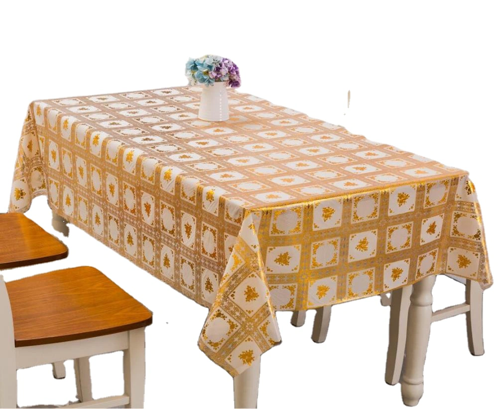 Stamp golden water proof oil proof eco-friendly pvc lace rectangle table cloth
