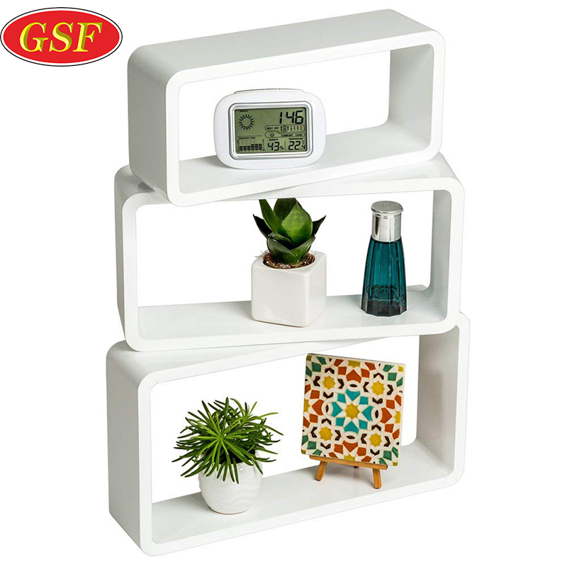 Set of 3 Cube Wood Easy Assembly Modern Floating Rectangle Wall Shelves