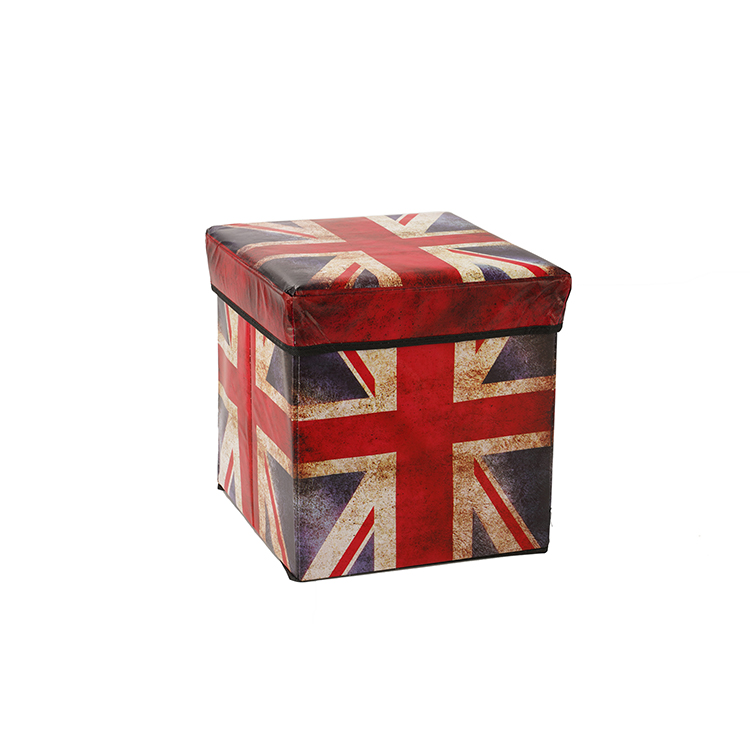 European-style retro-printing film-covered receptacle stool storage box with lid multi-functional folding storage stool with cov