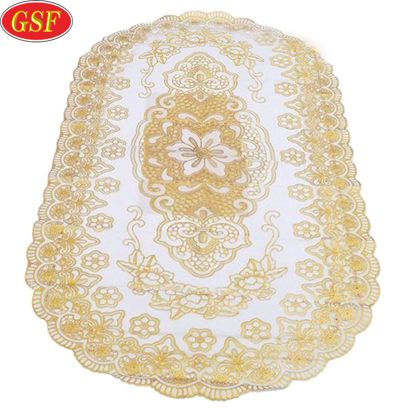 With stamp silver water proof oil proof eco-friendly fabric print pvc lace table cloth