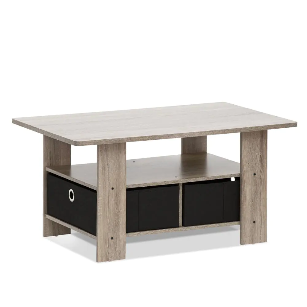 Modern Excellent Quality Coffee Table with Bin Drawer, French Oak Grey/Black