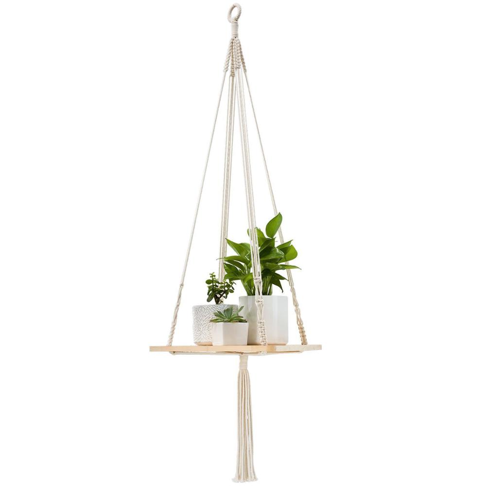Wooden Planter Plant Decoration Home Rope Wall Shelf Floating