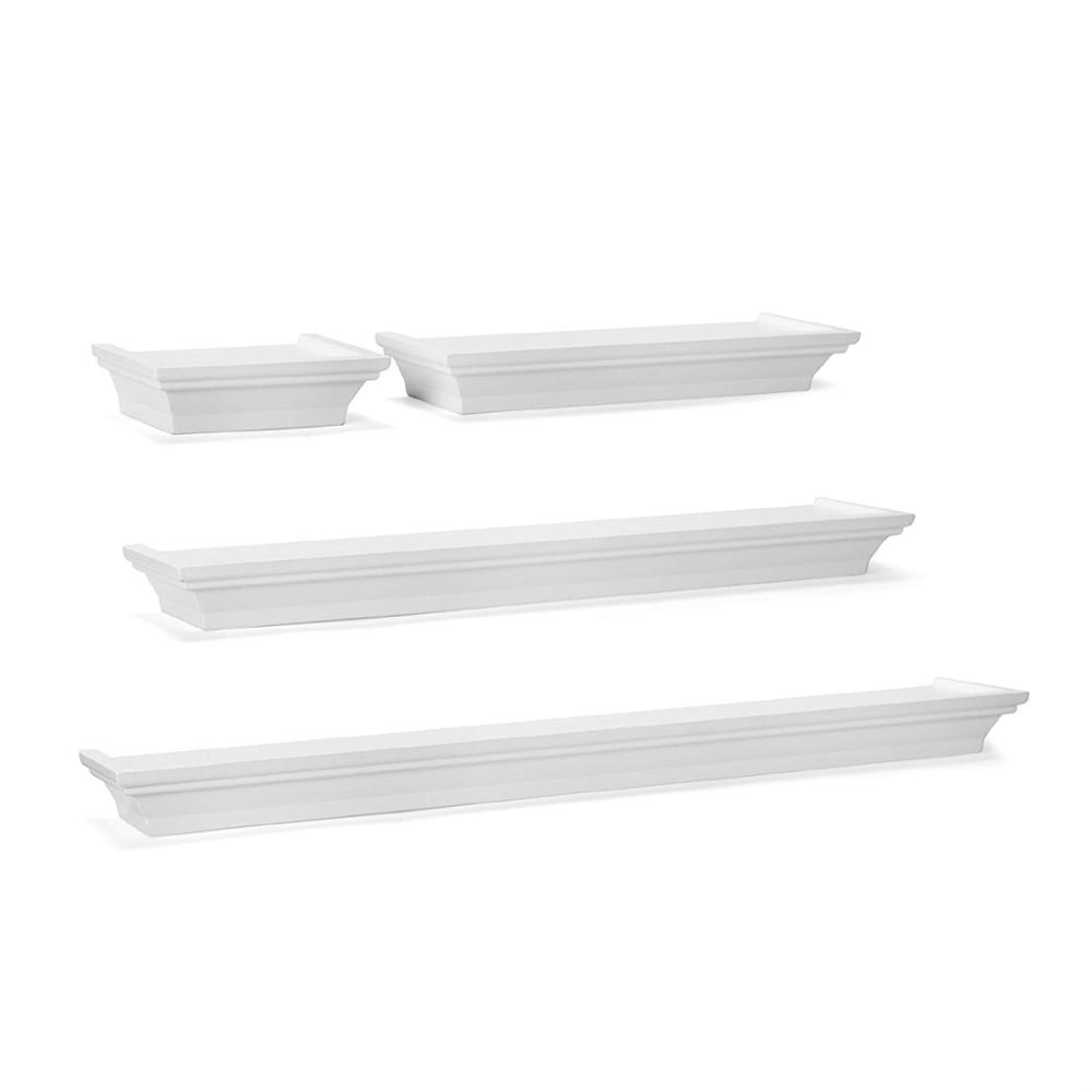 New Style Set of 4 White MDF wall shelves, Floating Wall Mount Molding Ledge Shelves