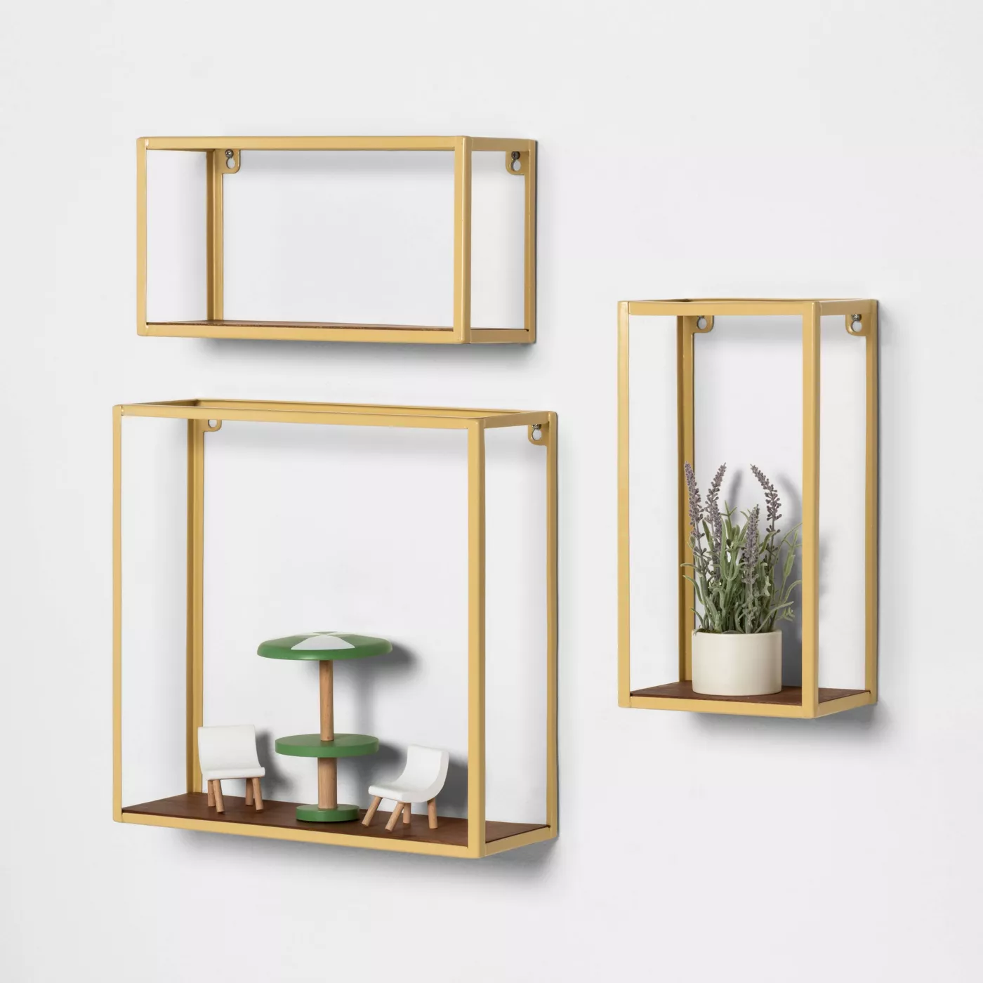 Fashion Simple Modern Gold Cube Floating Storage Decorative  metal wall shelf