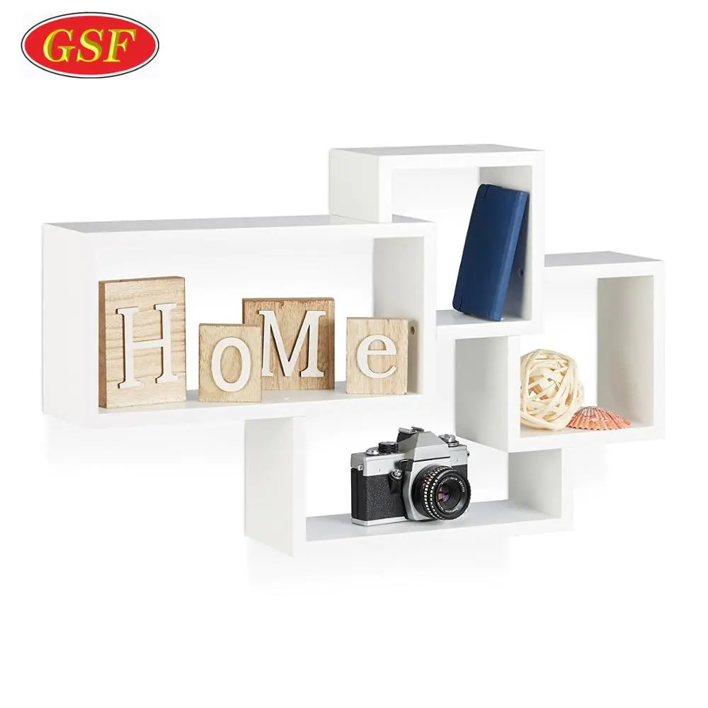Customized size special embedded shaped modern white wall book cube shelf