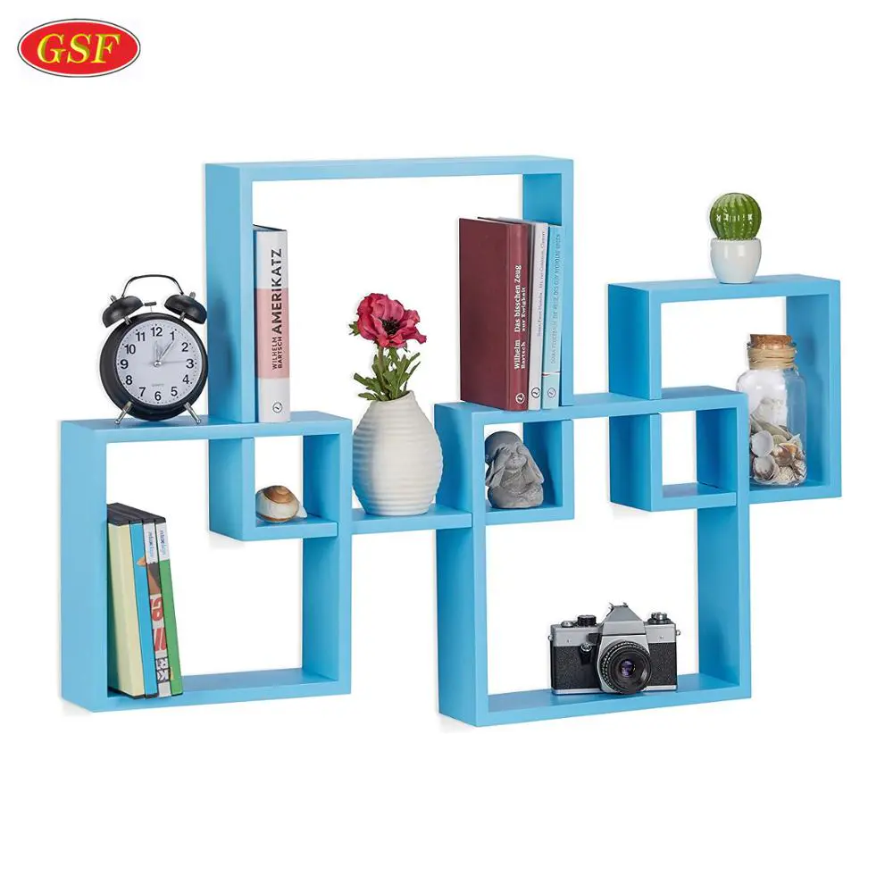 Home decor furniture blue Intersecting floating cube shelf wall mounted shelf