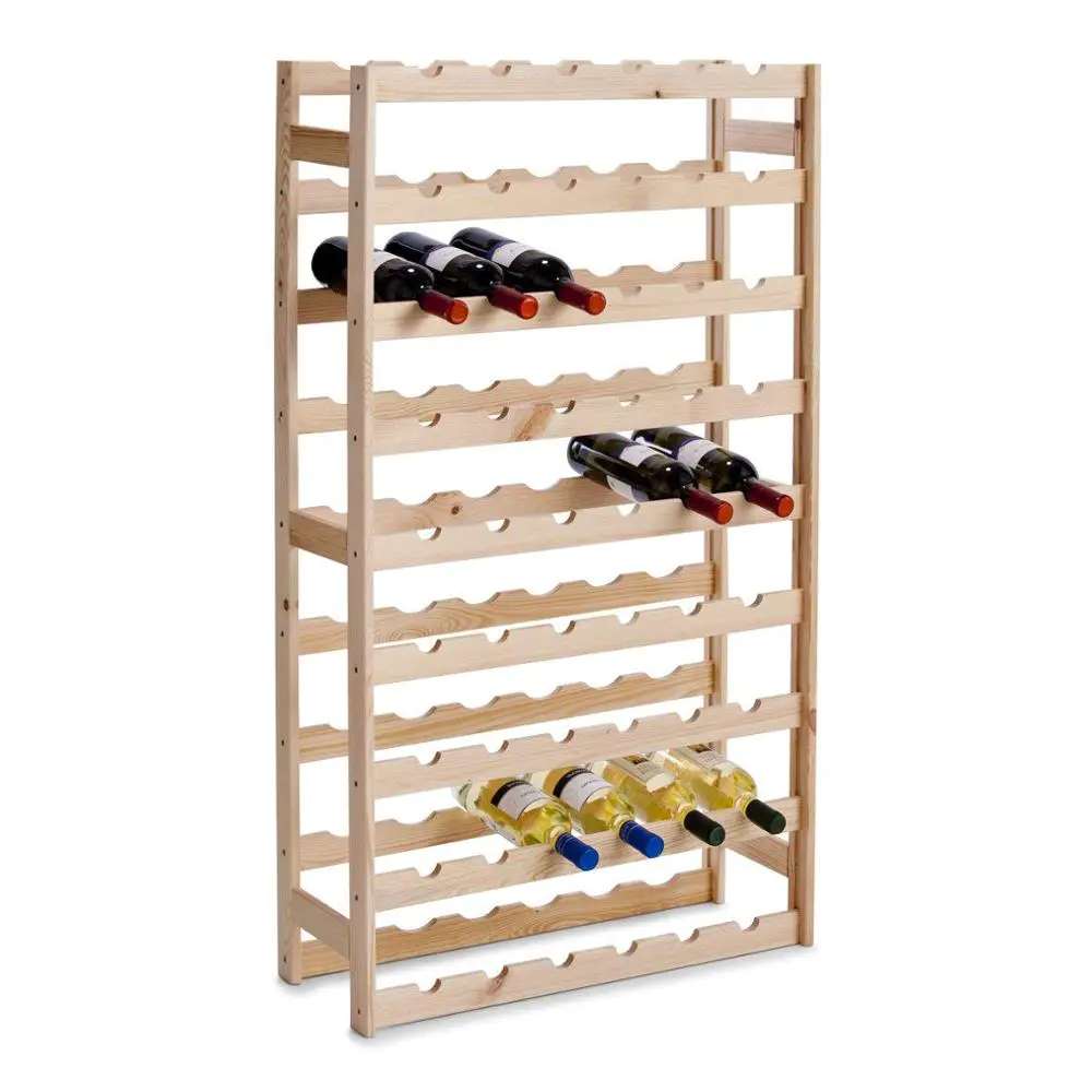 Popular 54 Bottle Bamboo Wood Red Wine Rack, Accessories Free Standing Countertop Stackable Wine Storage Shelf