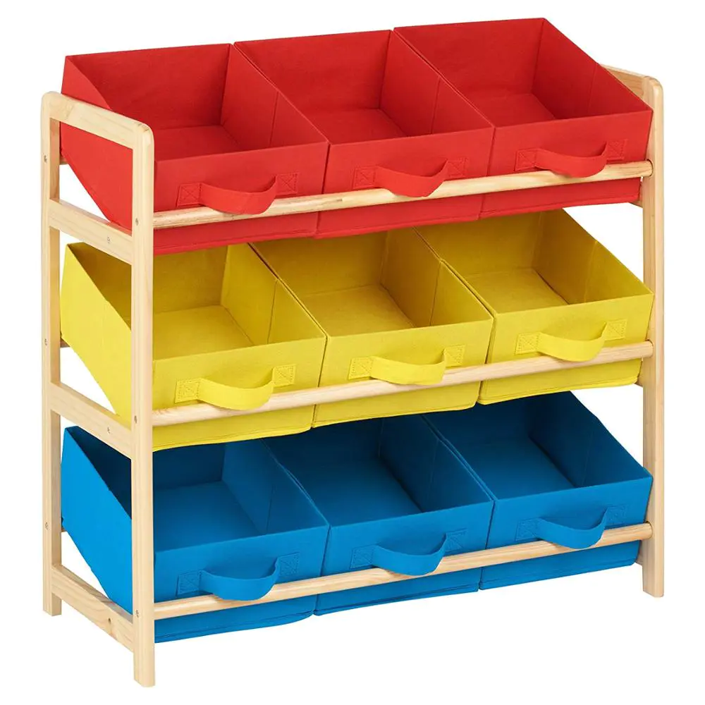 Children Multi-Color kids toy organizer and storage bins toy organizer bath PIne wood fabric toy bin organizer