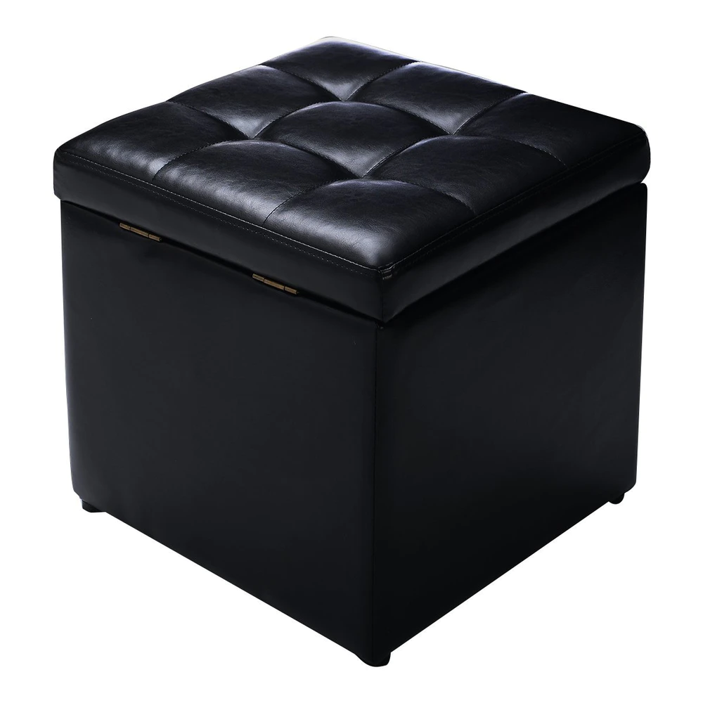 Pctical PU Leather Black Square stool storage space large storage stool