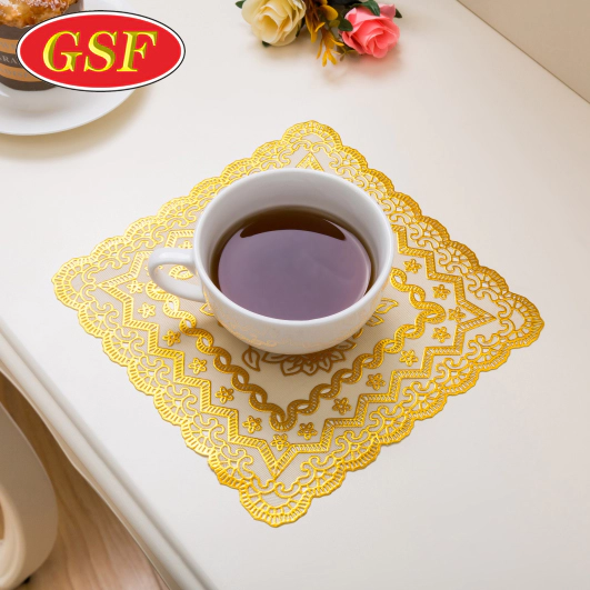 Customized new product plastic embroidery table mat , cup mat coffee