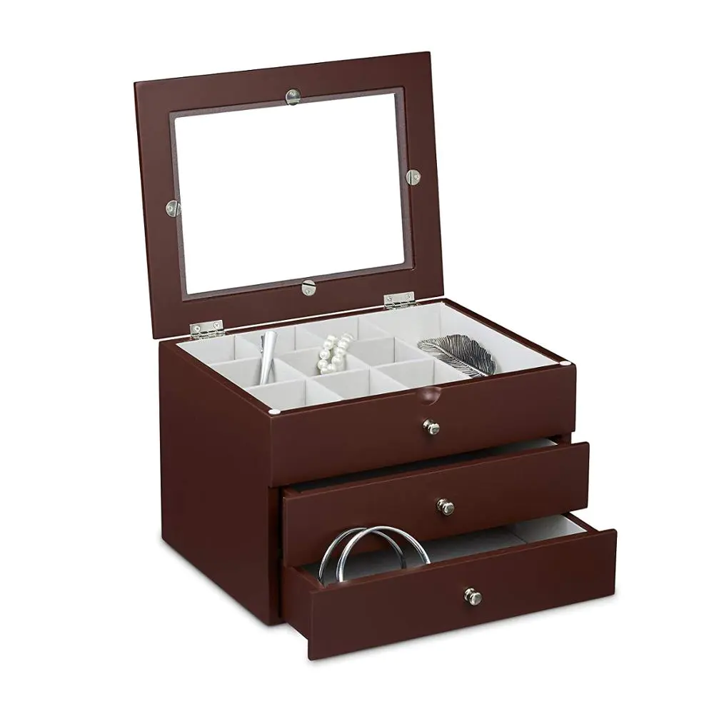 Wholesale Fashion Wooden Jewelry Storage Case With Mirror
