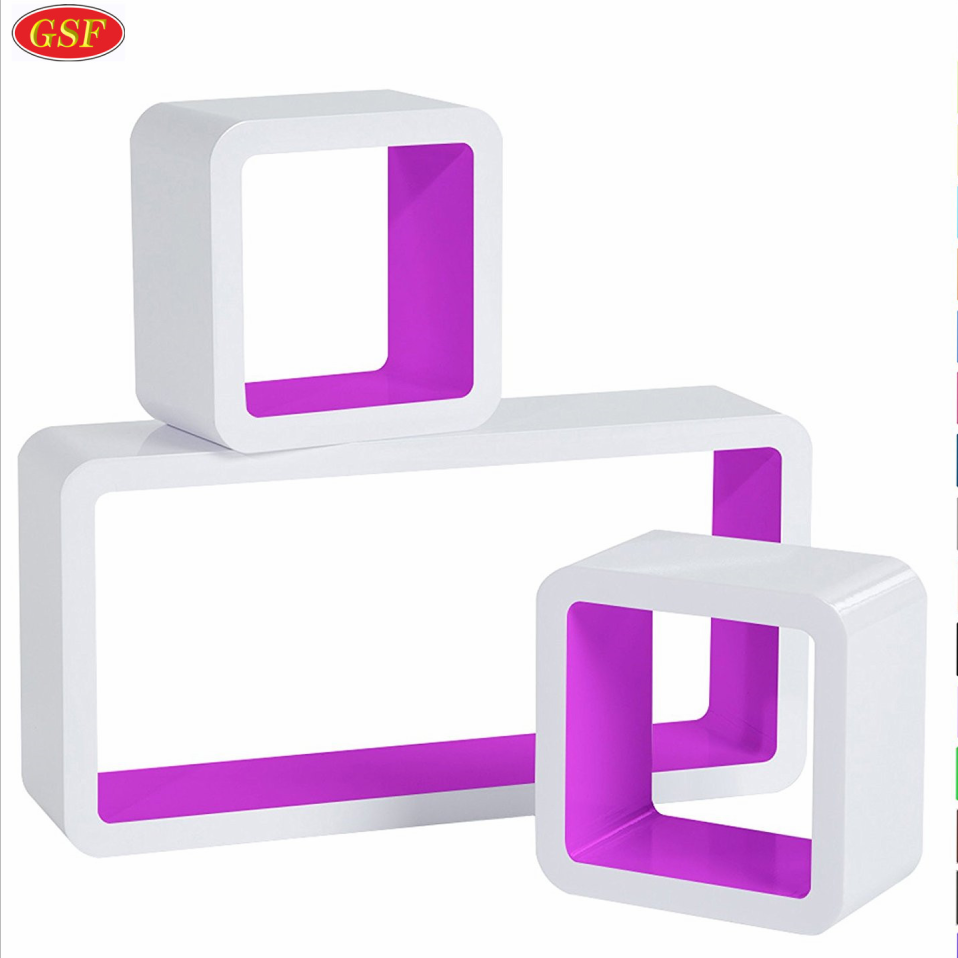 DIY rectangular square three-piece wall frame with white and purple storage floating wall frame
