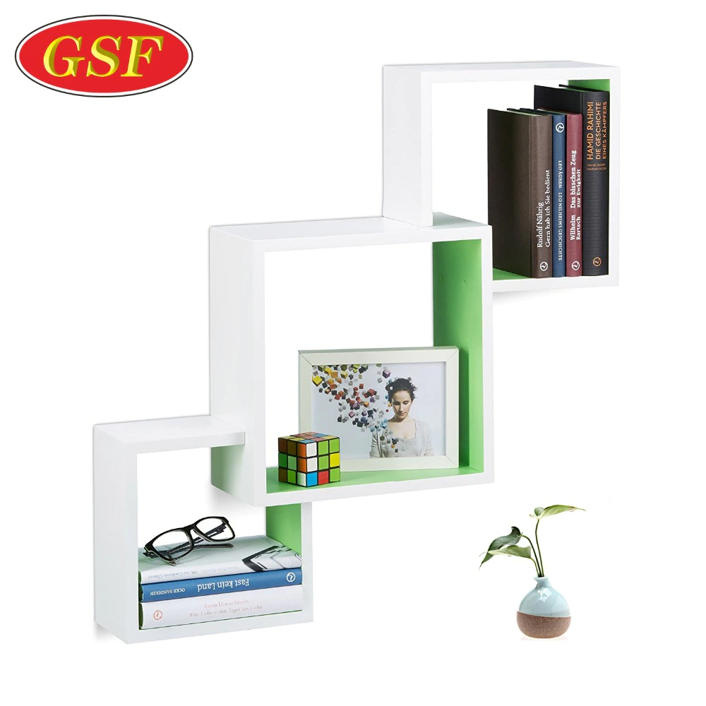 MDF decorative straight corner wall cube shelf set 3 for home decoration
