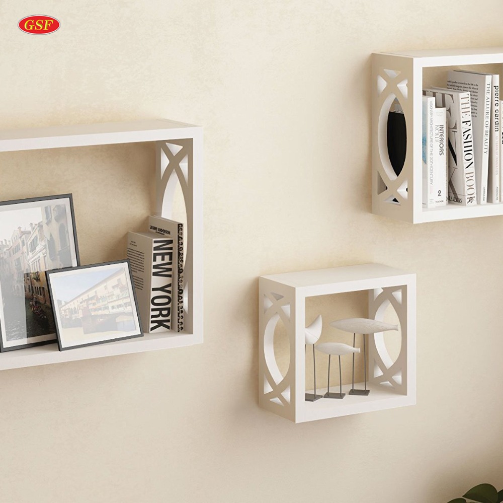 Stylish Set of 3 White Square Cube Wall Shelves Set Side Decor