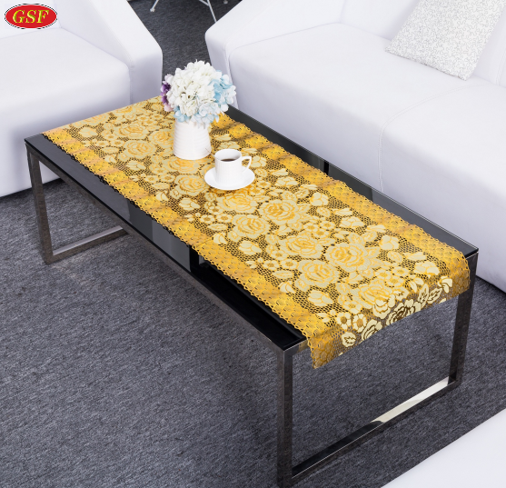 New Style waved lace gold flower living room dining table cloth gold table cloth
