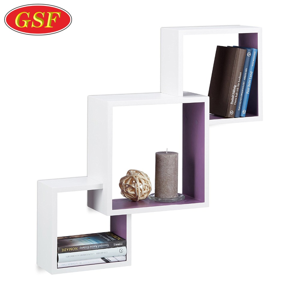 3-Piece Purple inside and white outside floating cube shelf