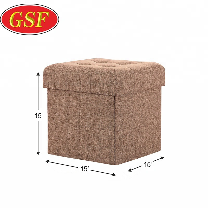 High quality large foldable linen taupe storage ottoman with handle