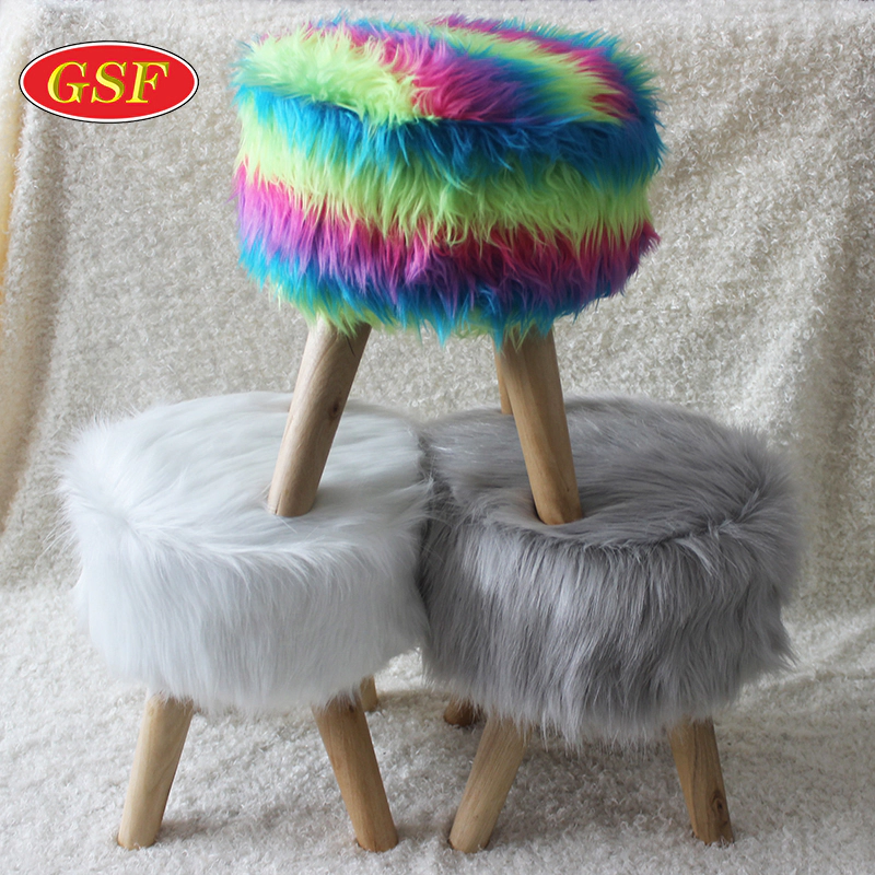 Animal stool modern Winter Home Decor Wooden Stool Dirty Kids long Plush Stool