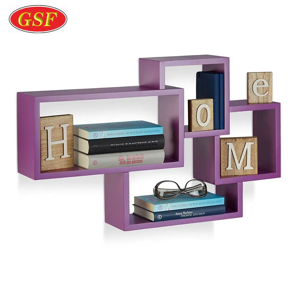 Hot sale high quality custom modern wall shelf purple grid wall display shelves for collectibles