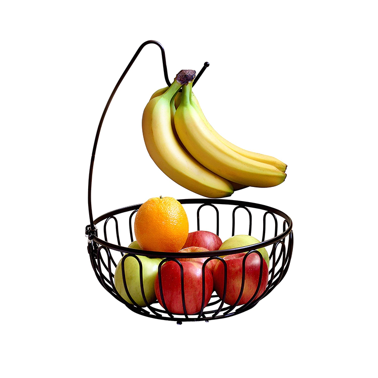 Bronze Black Wire Fruit Tree Bowl with Banana Hanger, fruit vegetable display rack