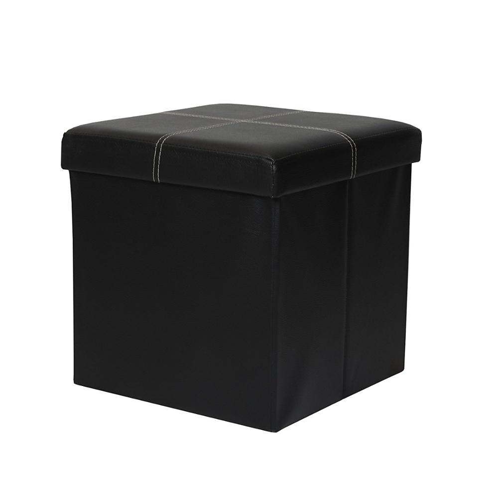 Faux black leather small foot rest stool storage ottoman