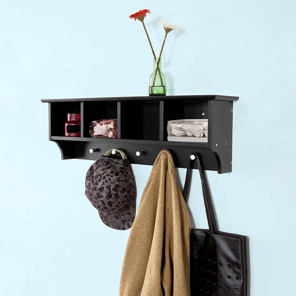 Household wall panel wood decoration flower shelf with hook