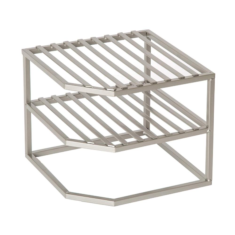 Classics 2-tier corner silver metal shelf storage for kitchen