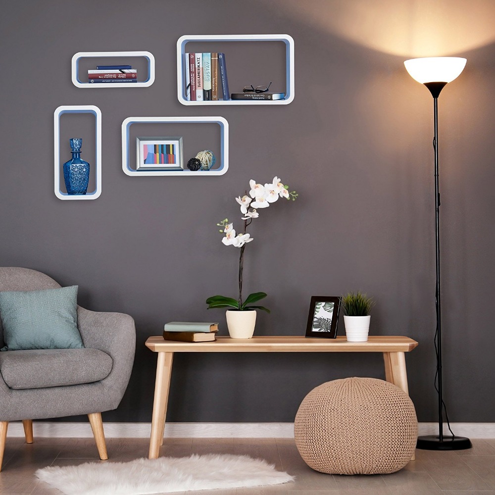 Wholesale custom wall shelf DIY rectangular four-piece wall frame white storage floating wall shelf