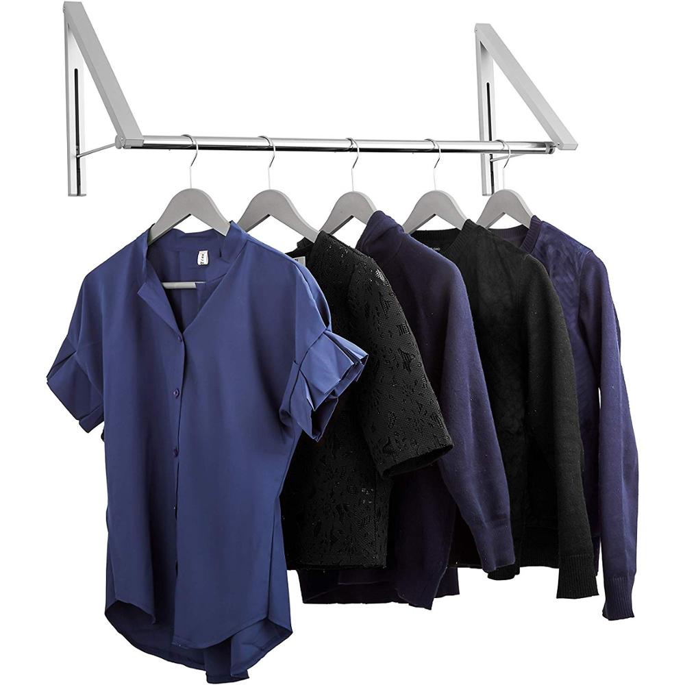 Silver Easy Installation Wall Mounted Retractable Closet Rod and Drying Hanging Clothes Rack