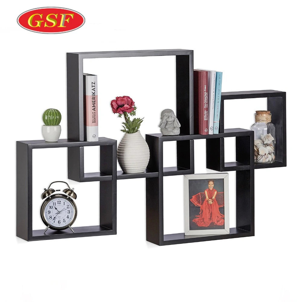 Custom colorful combinable assembly furniture black wooden square wall cube shelf