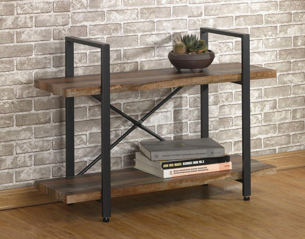 Wholesale 2-Tier Rustic Wood and Metal Bookshelves, Industrial Style Bookcases Furniture