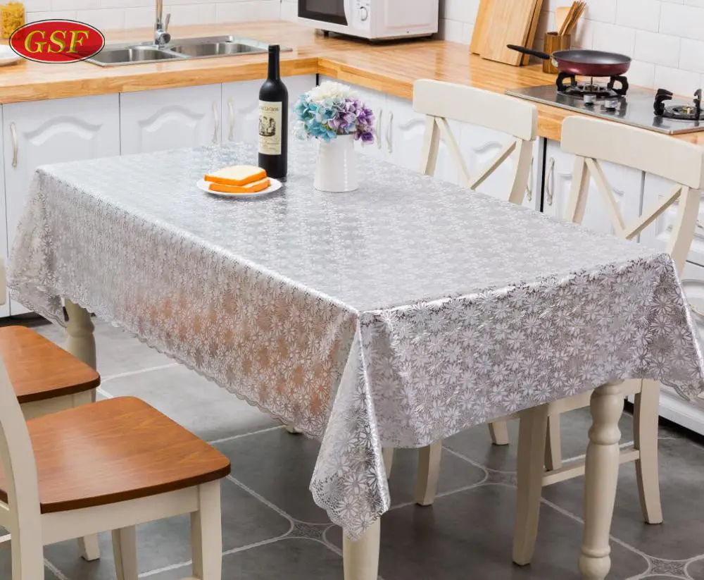 Silvery beautiful plastic printed tablecloth Plastic Lined Pe Tablecloth/Table Cover