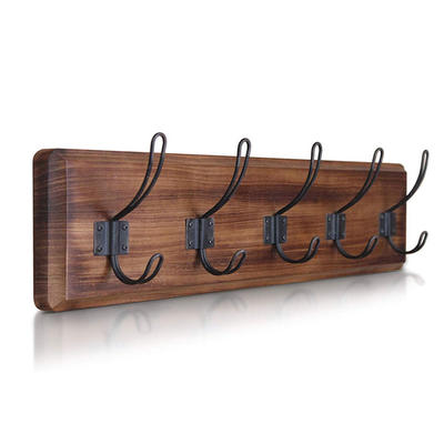 Wooden Coat Rack with 5 Rustic Hooks Solid Pine Wood GSH438